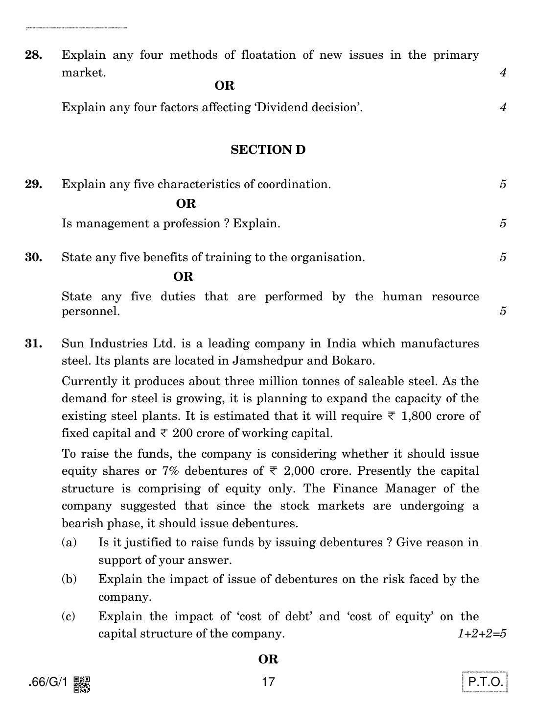 CBSE Class 12 66-C-1 - Business Studies 2020 Compartment Question Paper - Page 17