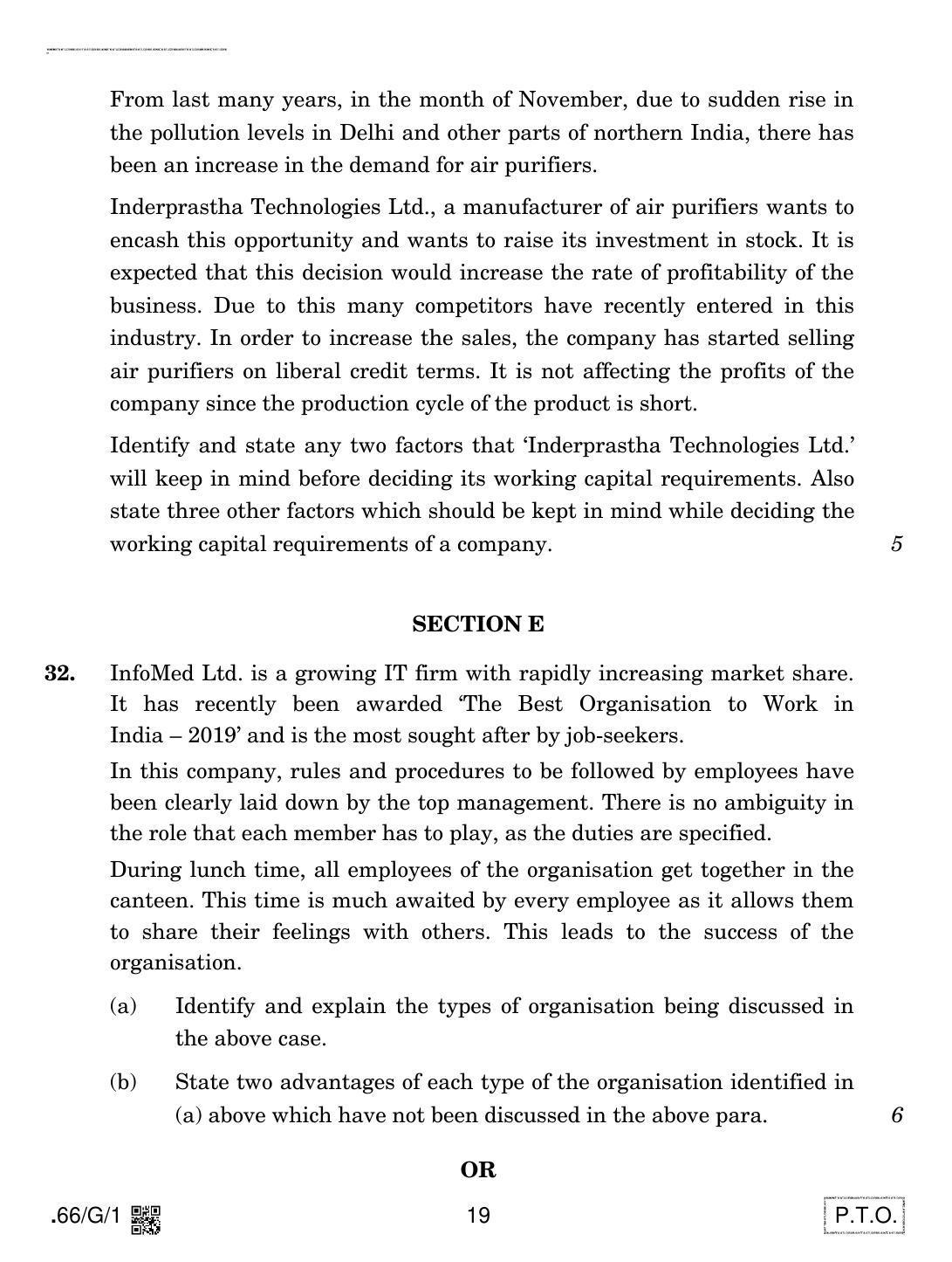 CBSE Class 12 66-C-1 - Business Studies 2020 Compartment Question Paper - Page 19