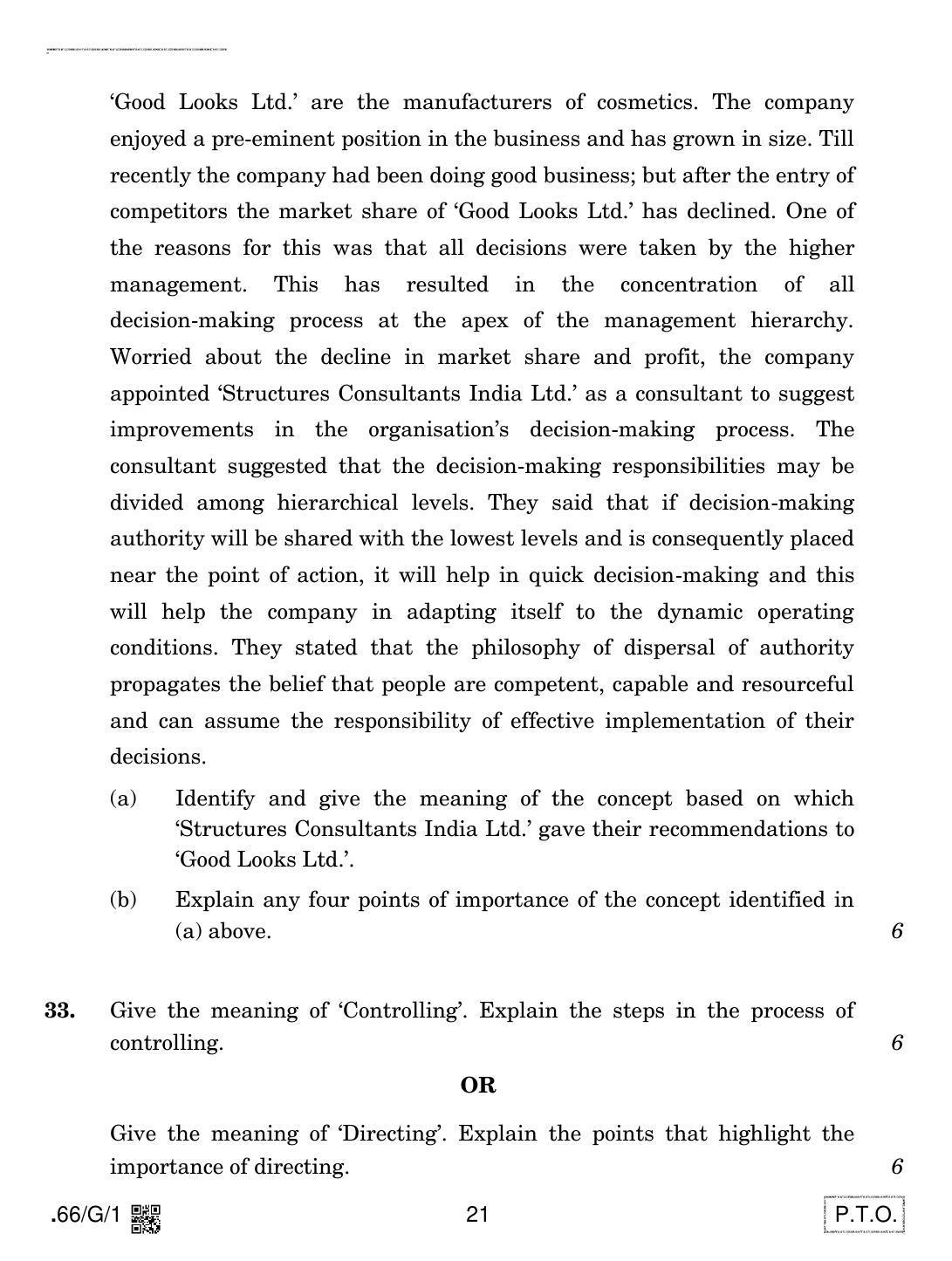 CBSE Class 12 66-C-1 - Business Studies 2020 Compartment Question Paper - Page 21