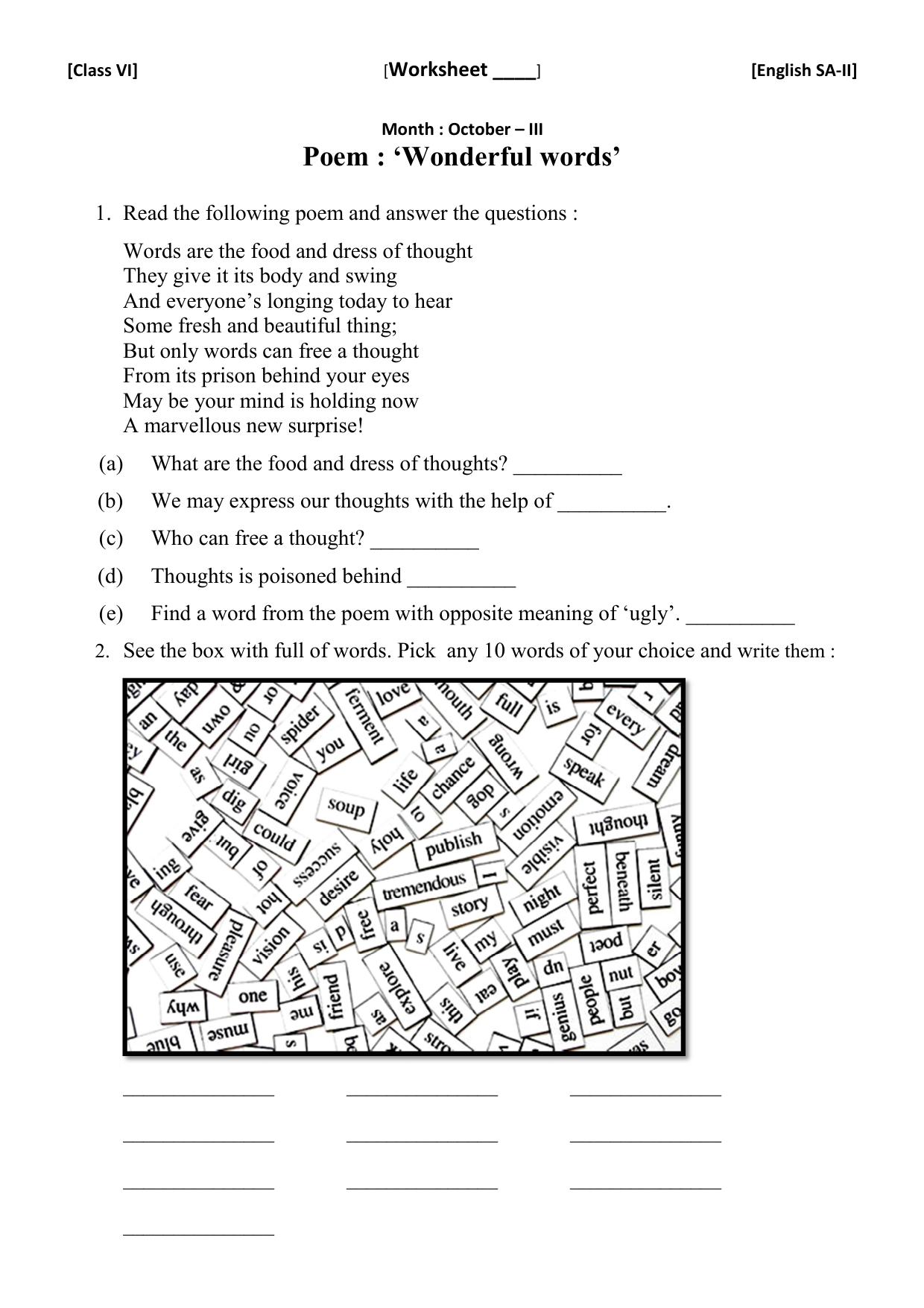 CBSE Worksheets for Class 6 English SA2 Practice Assignment 10 - Page 1