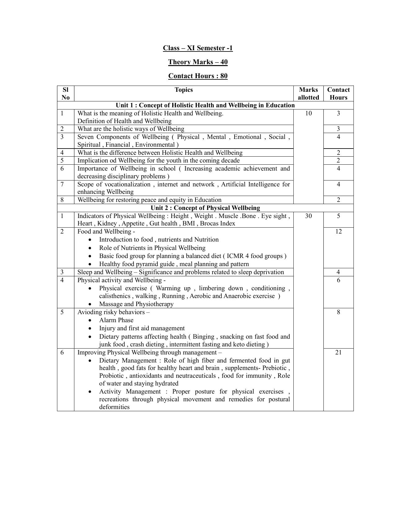 WBCHSE Class 11 & 12 Syllabus for Science of Well Being(SOWB) (SET I) - Page 3
