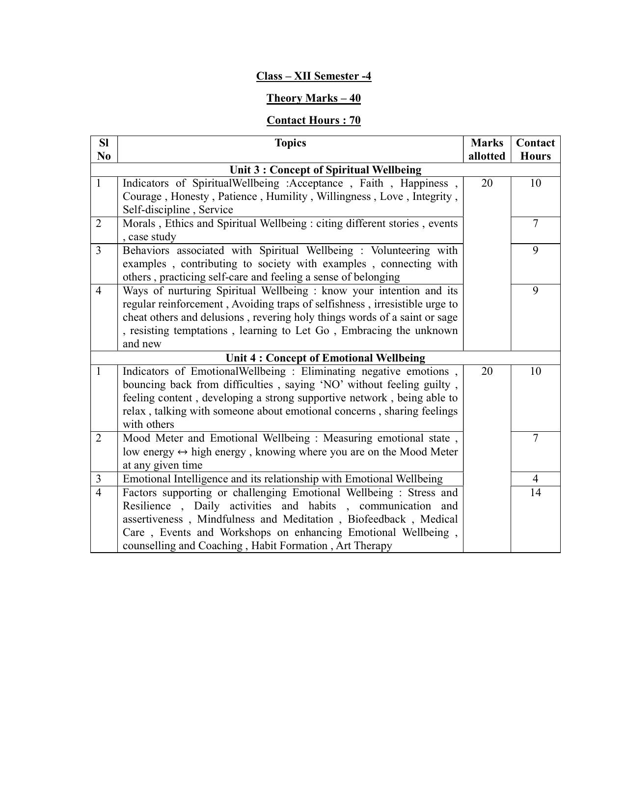 WBCHSE Class 11 & 12 Syllabus for Science of Well Being(SOWB) (SET I) - Page 7