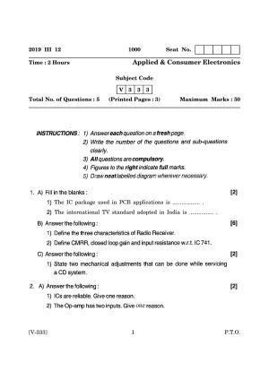 Goa Board Class 12 Applied and Consumer Electronics  2019 (March 2019) Question Paper
