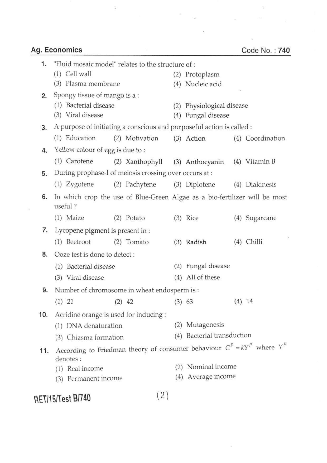 BHU RET AGRICULTURAL ECONOMICS 2015 Question Paper - Page 4