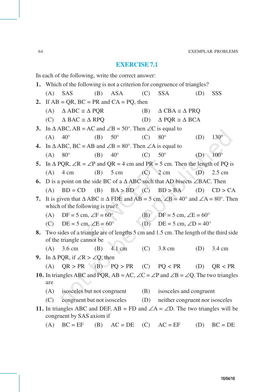 NCERT Exemplar Book for Class 9 Maths: Chapter 7 Triangles - Page 2