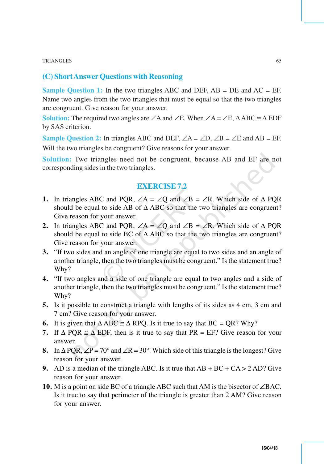 NCERT Exemplar Book for Class 9 Maths: Chapter 7 Triangles - Page 3