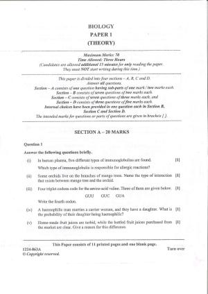 ISC Class 12 Biology 2024 Question Paper
