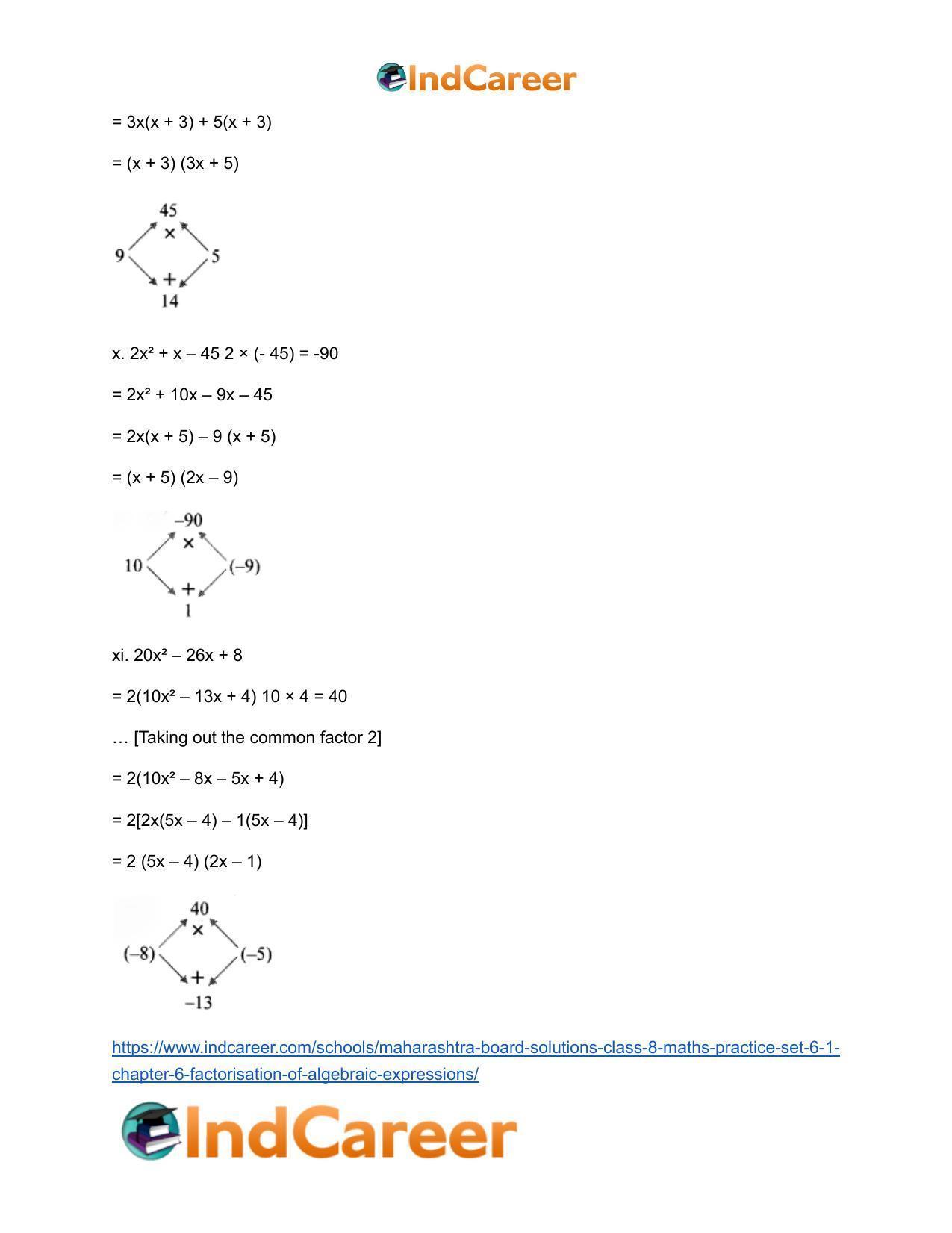 Maharashtra Board Solutions Class 8-Maths (Practice Set 6.1): Chapter 6- Factorisation of Algebraic Expressions - Page 6