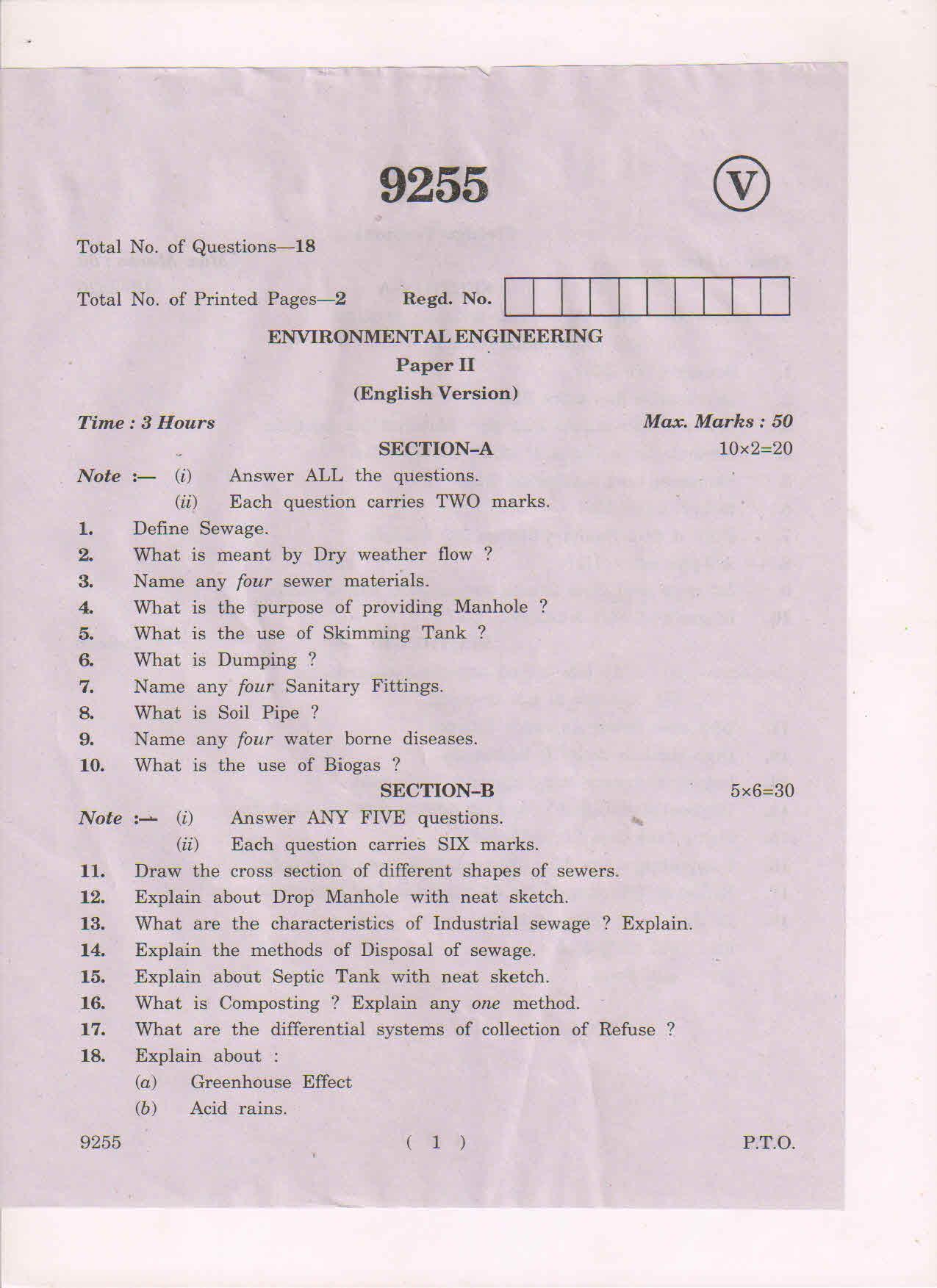 AP Inter 2nd Year Environmental Engineering-II March-2019-Vocational Question Paper - Page 1