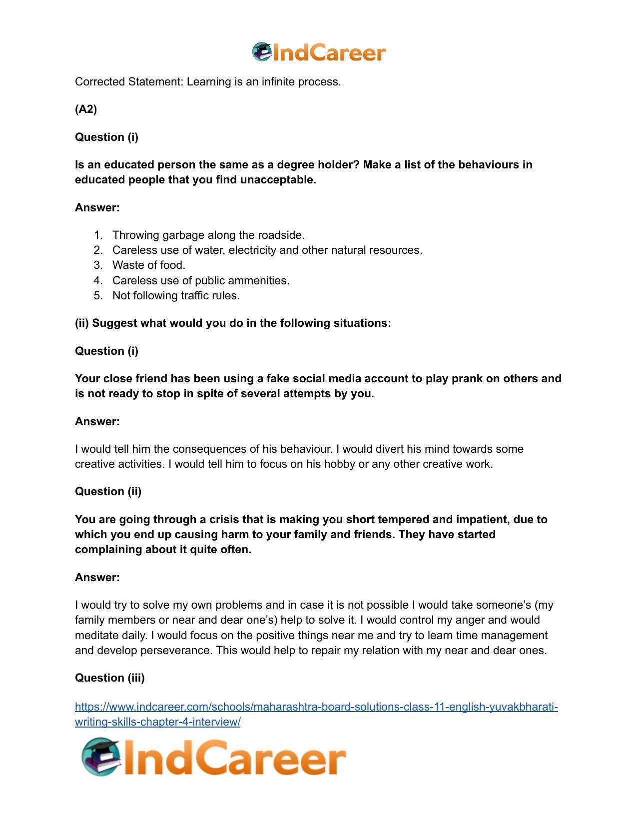 Maharashtra Board Solutions Class 11-English Yuvakbharati (Writing Skills): Chapter 4- Interview - Page 6