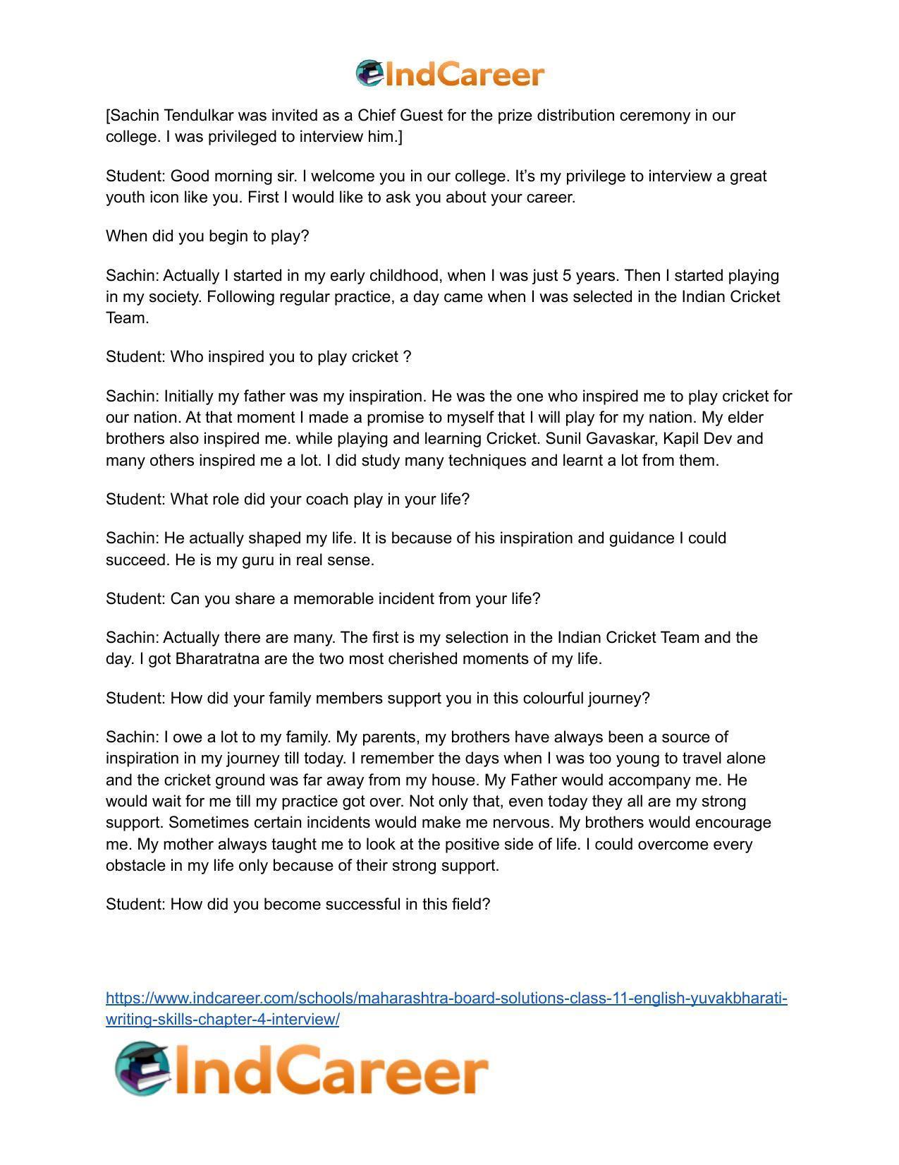 Maharashtra Board Solutions Class 11-English Yuvakbharati (Writing Skills): Chapter 4- Interview - Page 11
