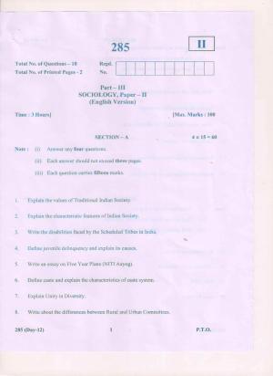 AP Inter 2nd Year Sociology-II (EM) March 2018 (General) Question Paper