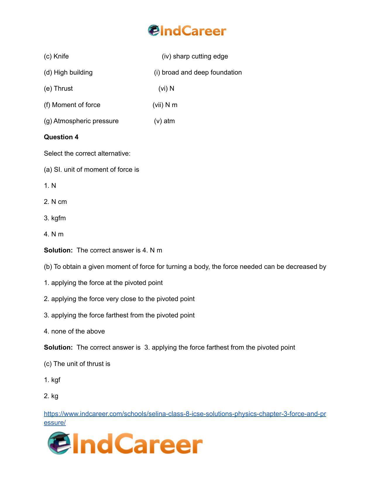 Selina Class 8 ICSE Solutions Physics : Chapter 3- Force and Pressure - Page 5