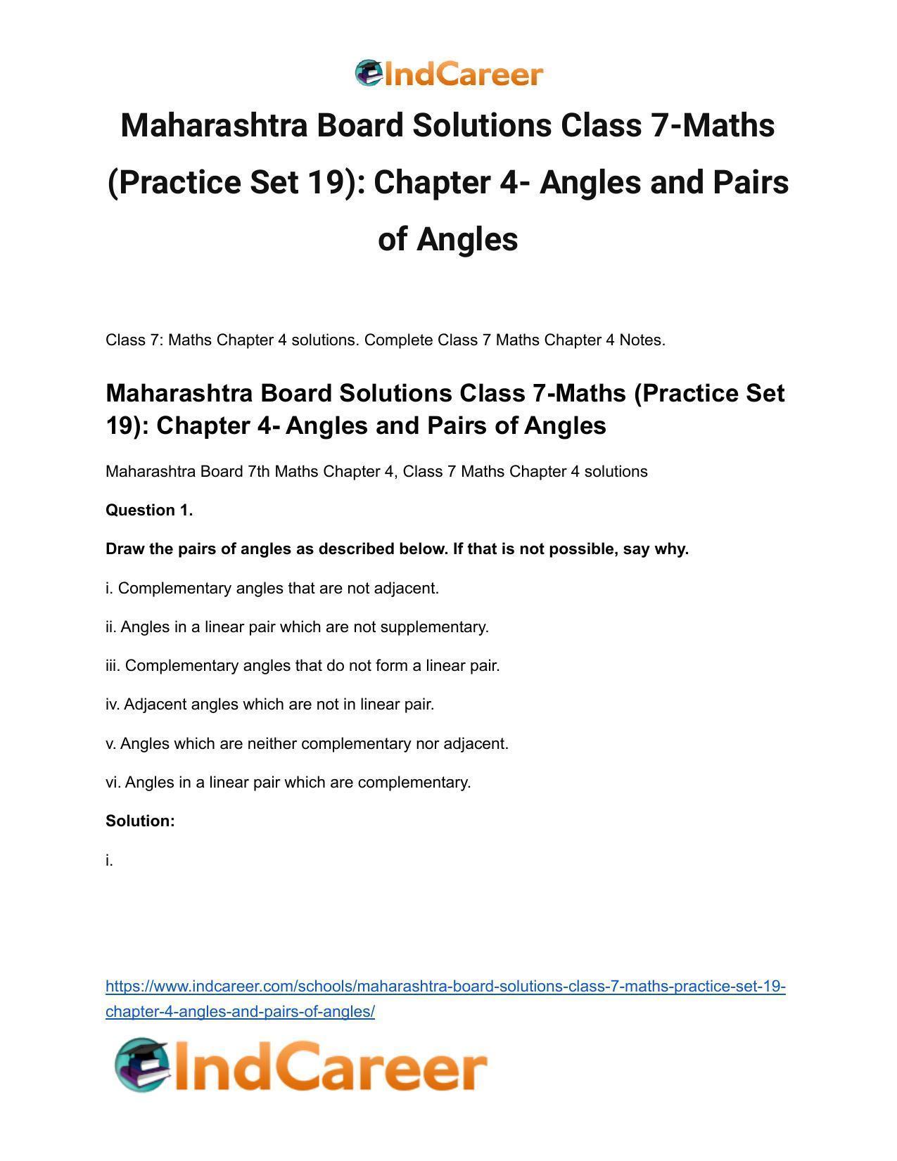 Maharashtra Board Solutions Class 7-Maths (Practice Set 19): Chapter 4- Angles and Pairs of Angles - Page 2