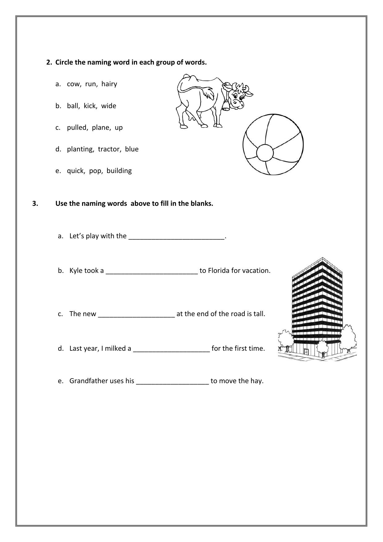 Worksheet for Class 1 English Assignment 35 Naming Words - Page 2
