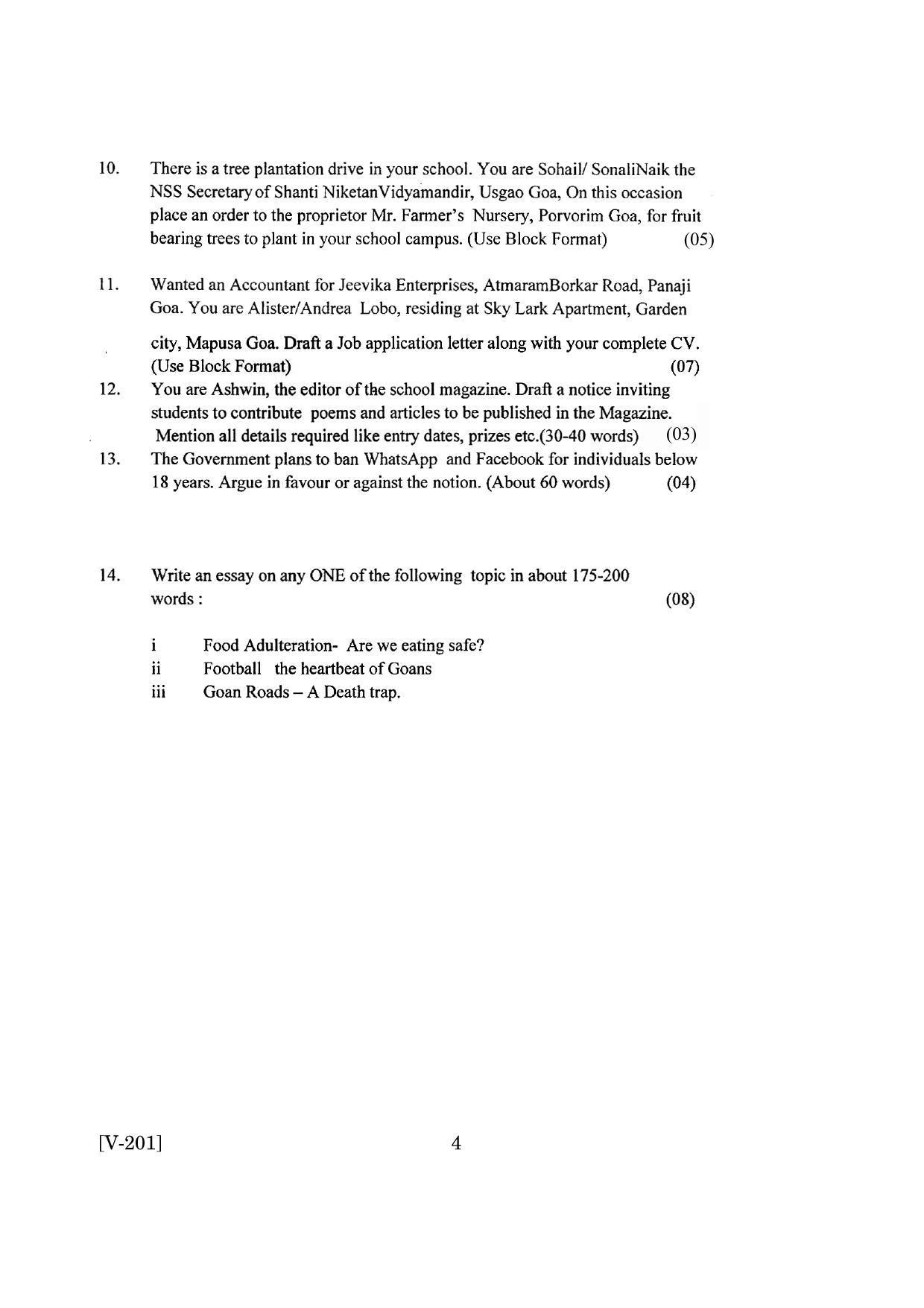 Goa Board Class 12 English Communication Skills 2019 (June 2019) Question Paper - Page 4