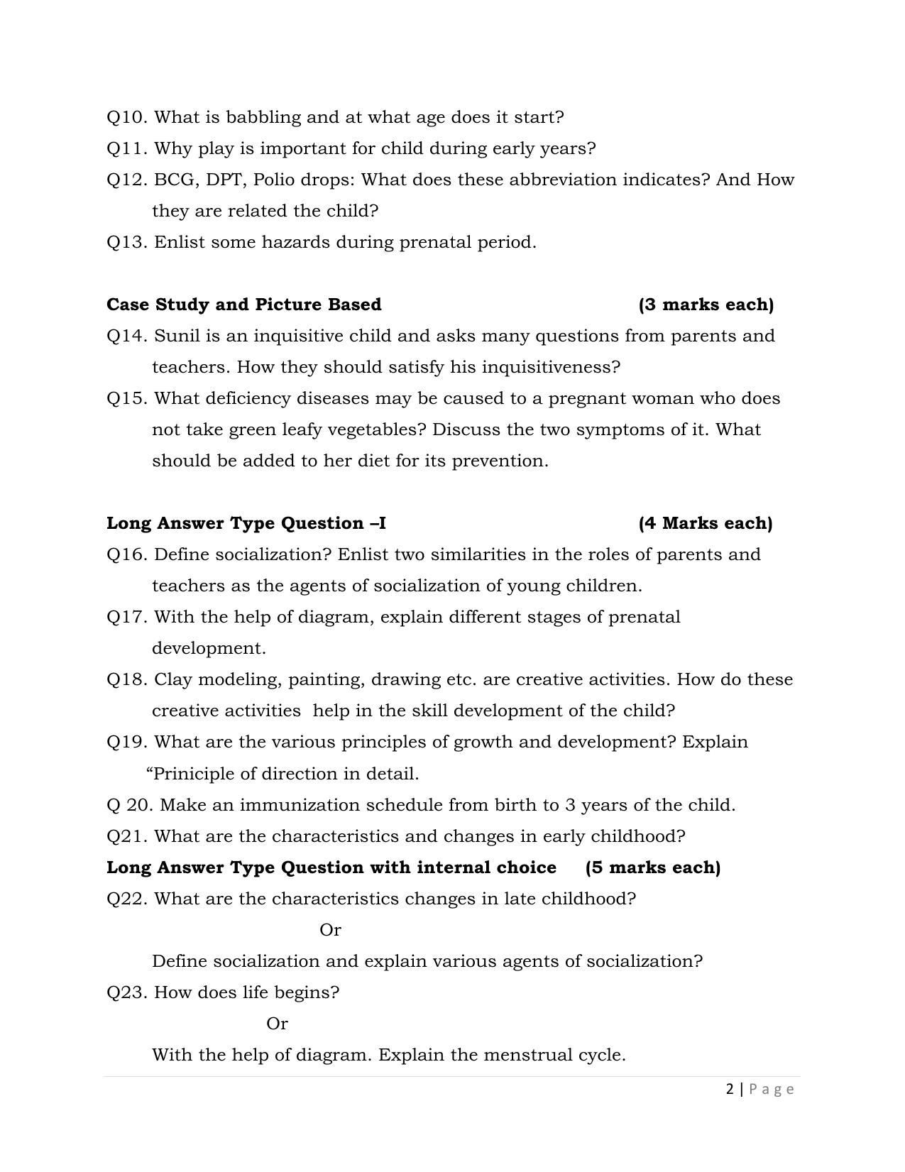 JKBOSE Class 12 Human Development Model Question Paper - Page 2