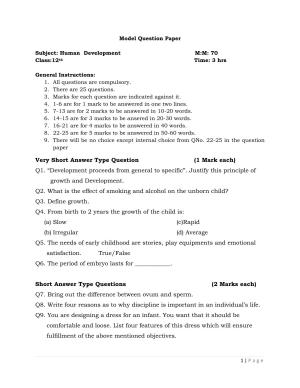 JKBOSE Class 12 Human Development Model Question Paper