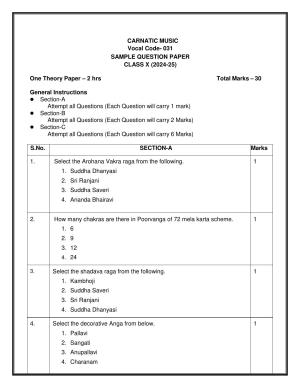 CBSE Class 10 Carnatic Music-Vocal Sample Paper 2025