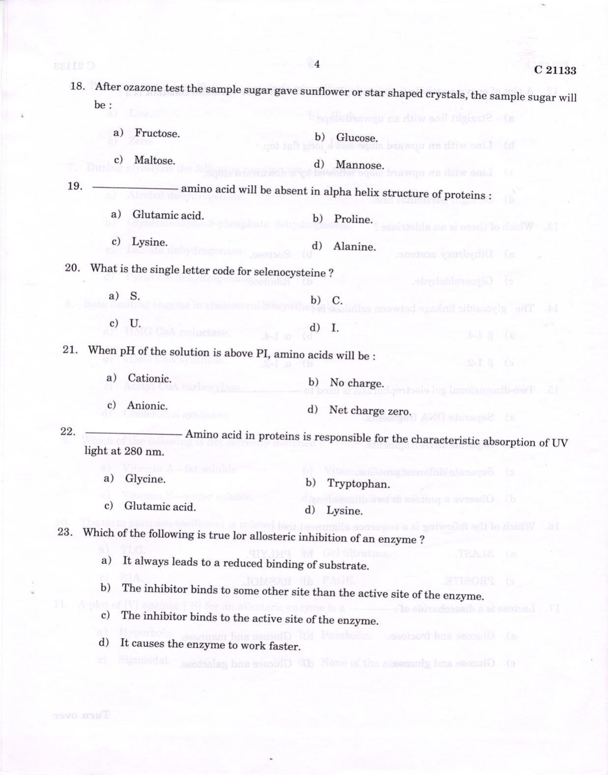 CUCAT 2022 M.Sc Biochemistry Question Paper - Page 4