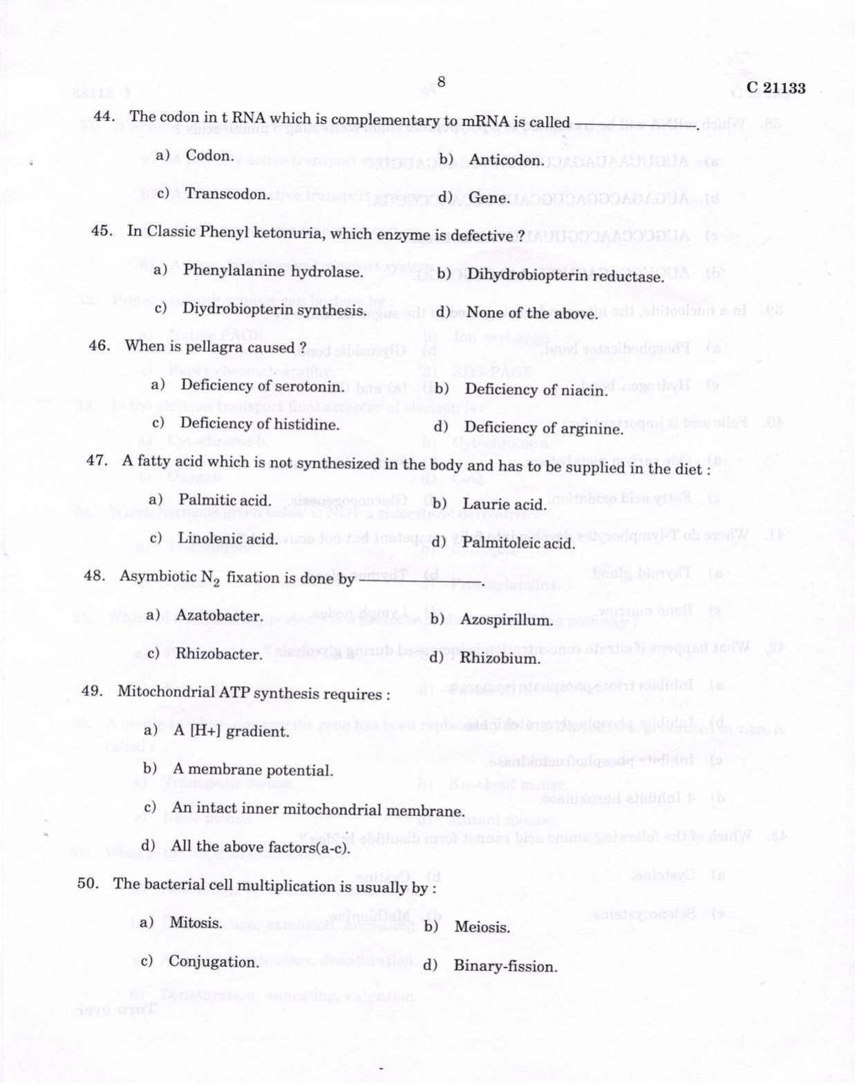 CUCAT 2022 M.Sc Biochemistry Question Paper - Page 8