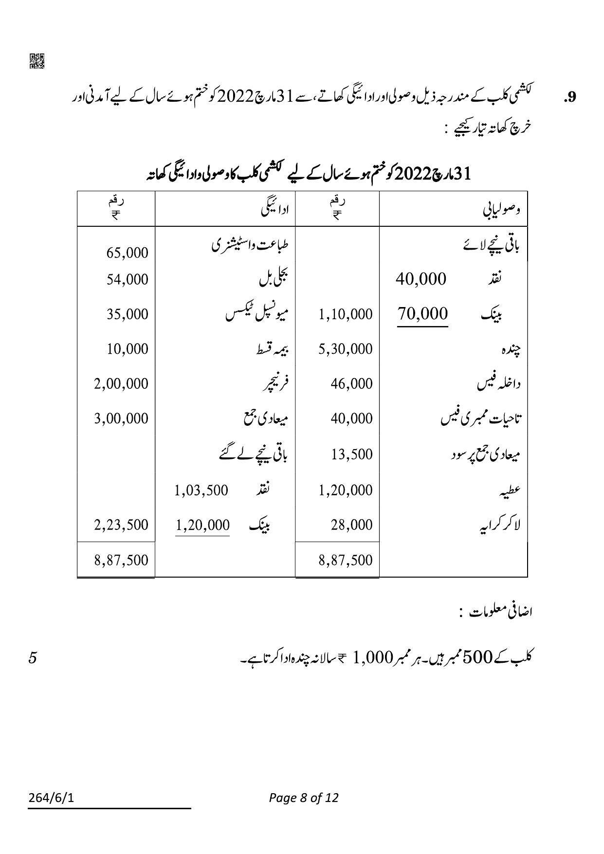 CBSE Class 12 264-6-1 Accountancy Urdu 2022 Compartment Question Paper - Page 8