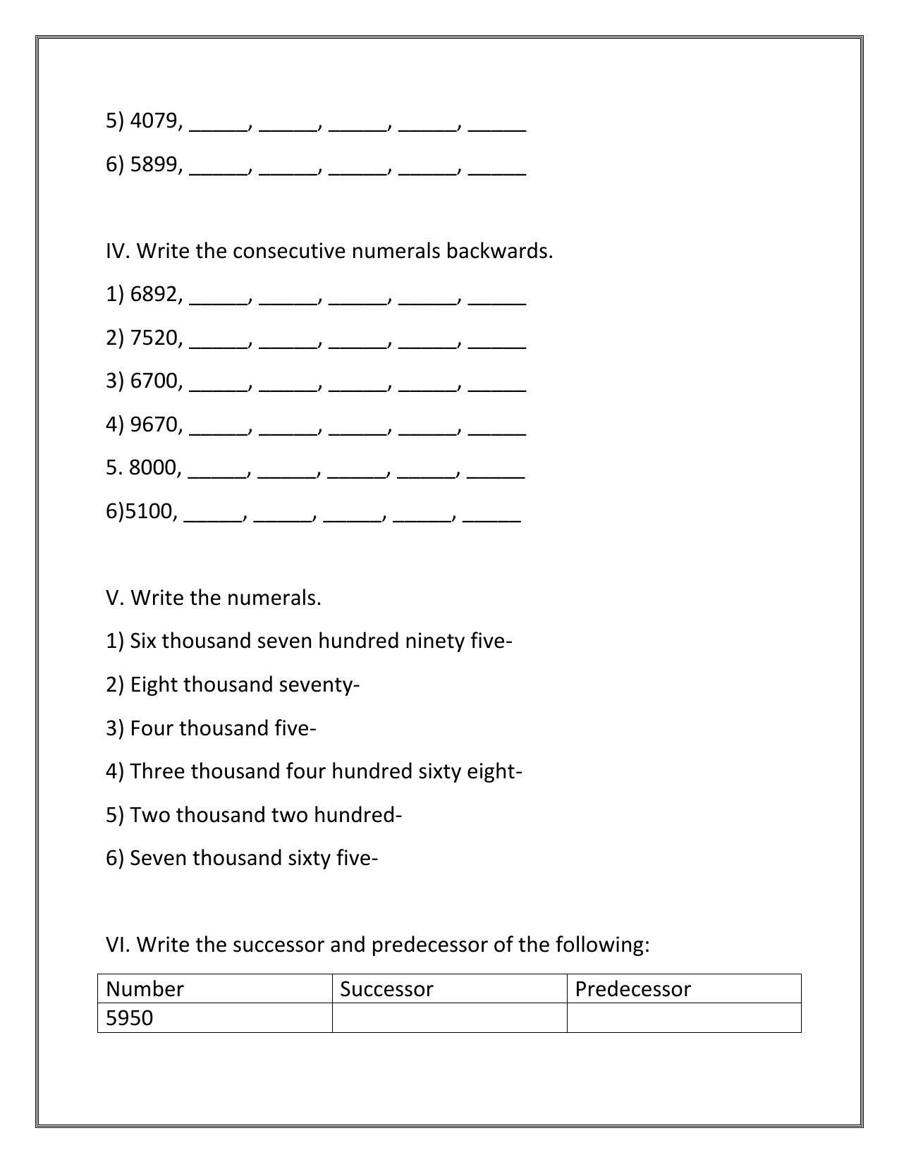 Worksheet for Class 3 Mathematics Four Digit Numbers Assignment - Page 3