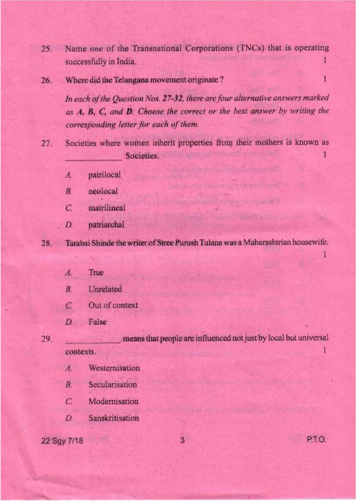 COHSEM Class 12 Sociology 2018 Question Papers - Page 3