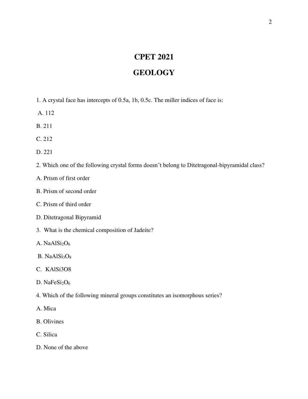 Odisha CPET 2021 GEOLOGY Question Paper - Page 2