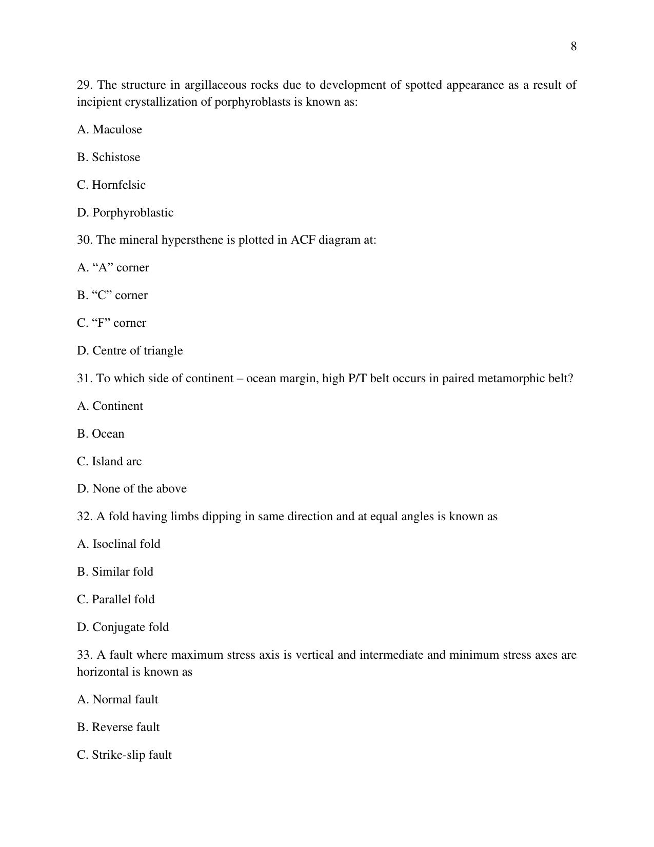 Odisha CPET 2021 GEOLOGY Question Paper - Page 8