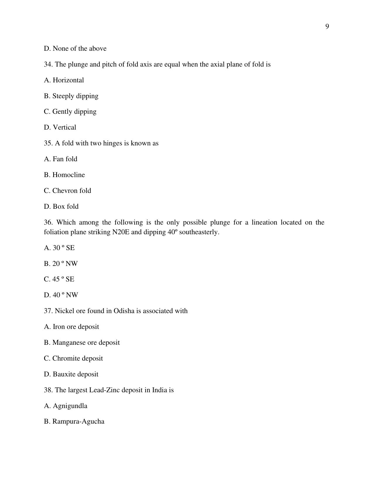Odisha CPET 2021 GEOLOGY Question Paper - Page 9