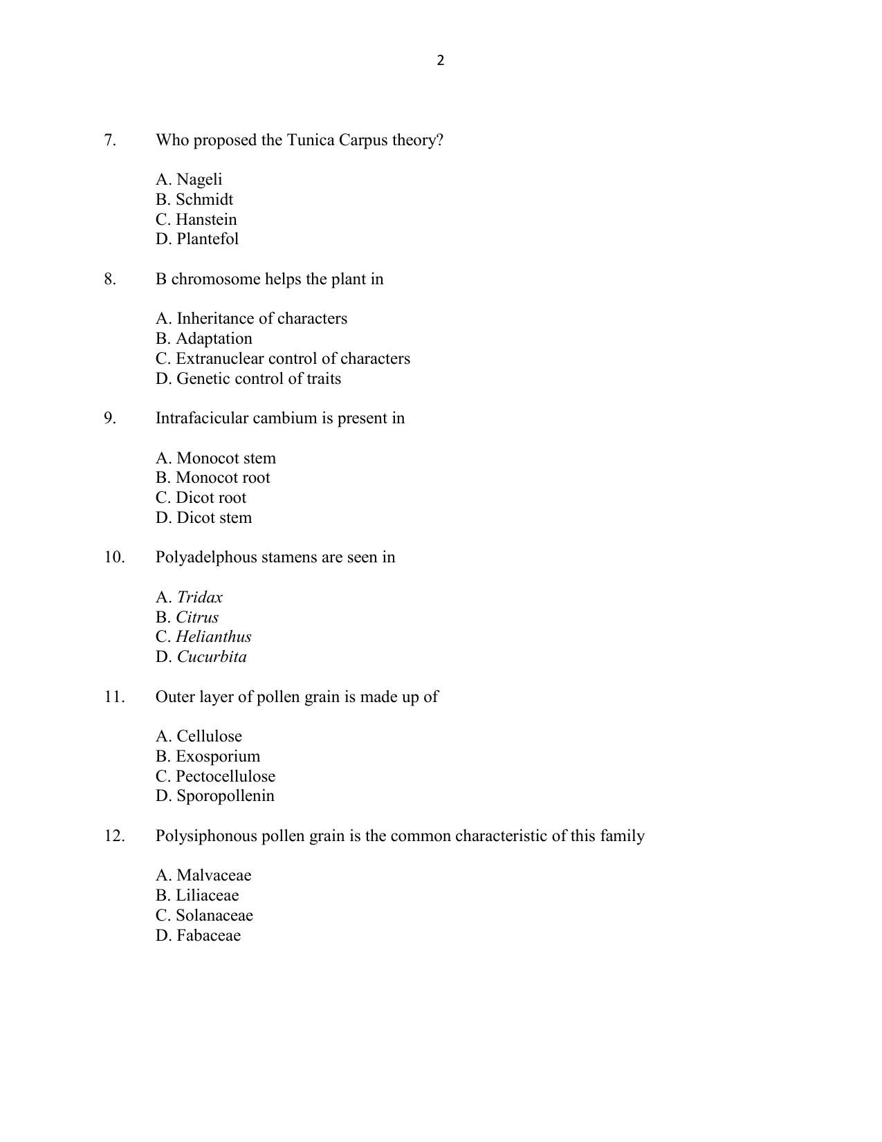 CUSAT CAT 2016 Biotechnology Question Paper - Page 2