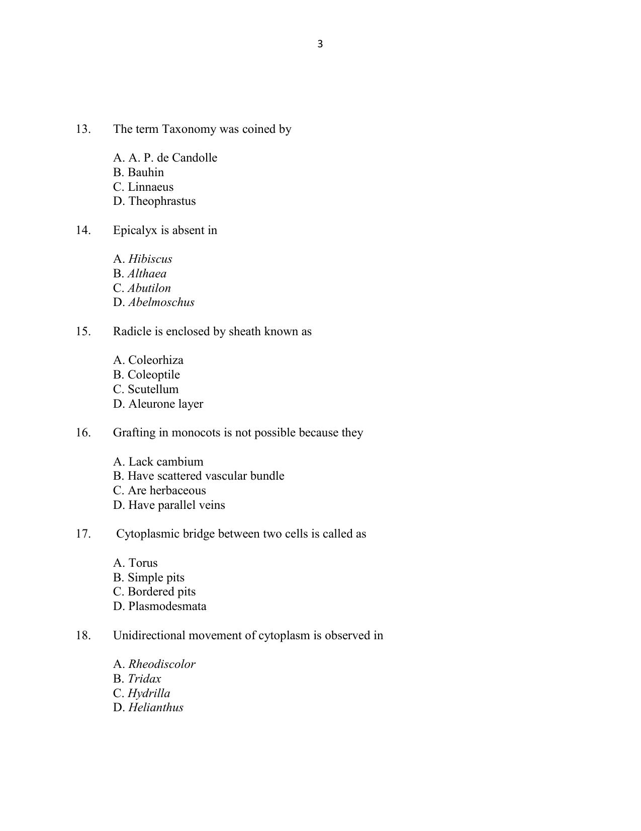 CUSAT CAT 2016 Biotechnology Question Paper - Page 3