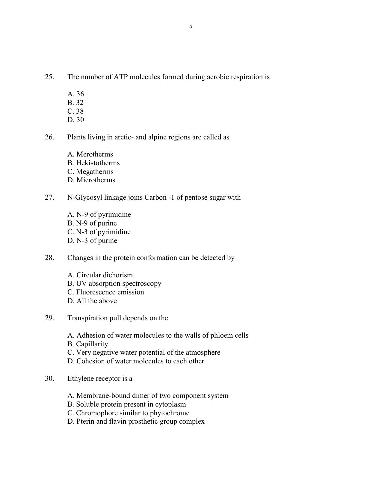 CUSAT CAT 2016 Biotechnology Question Paper - Page 5