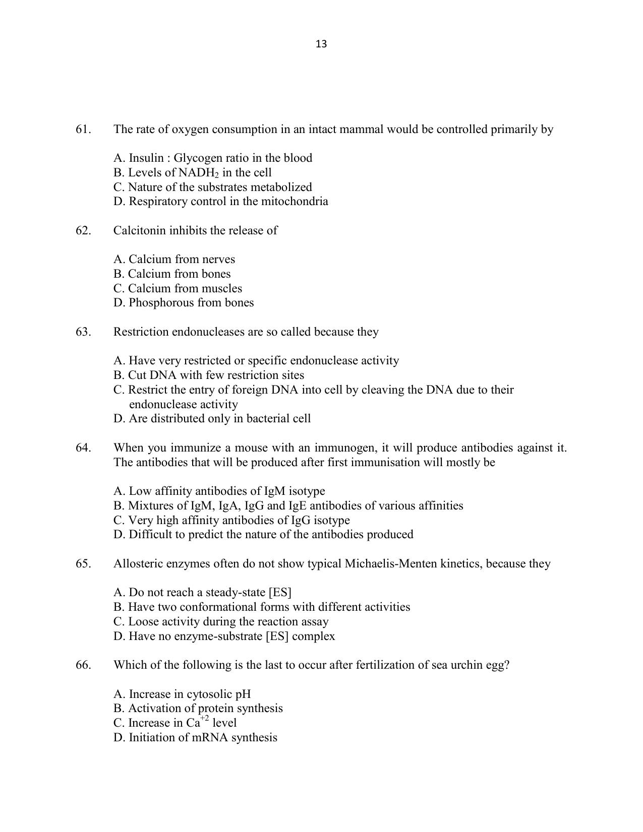 CUSAT CAT 2016 Biotechnology Question Paper - Page 13