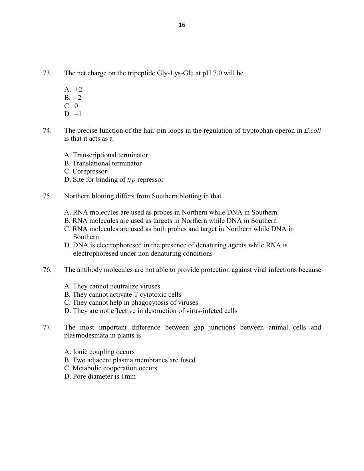 CUSAT CAT 2016 Biotechnology Question Paper - Page 16