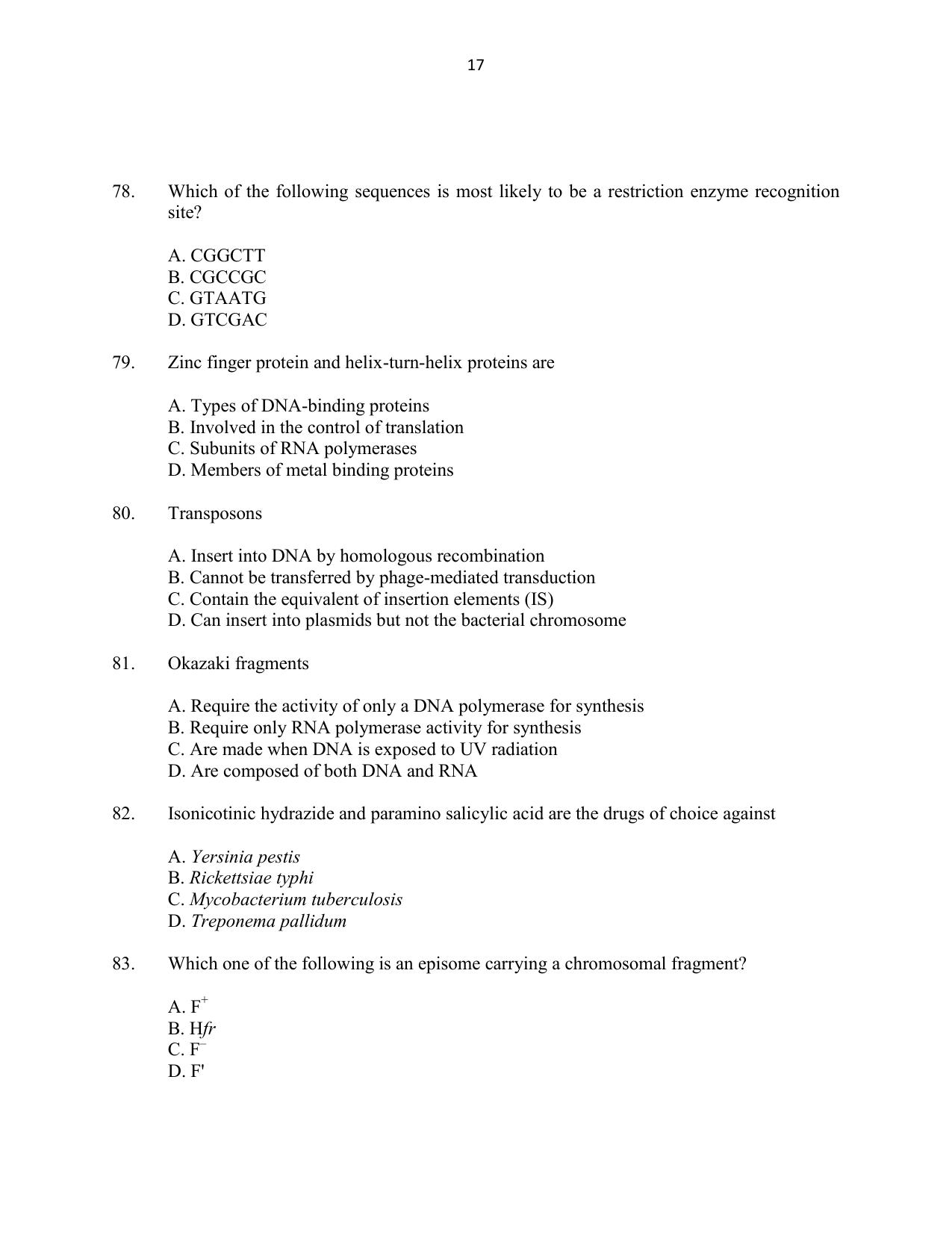 CUSAT CAT 2016 Biotechnology Question Paper - Page 17
