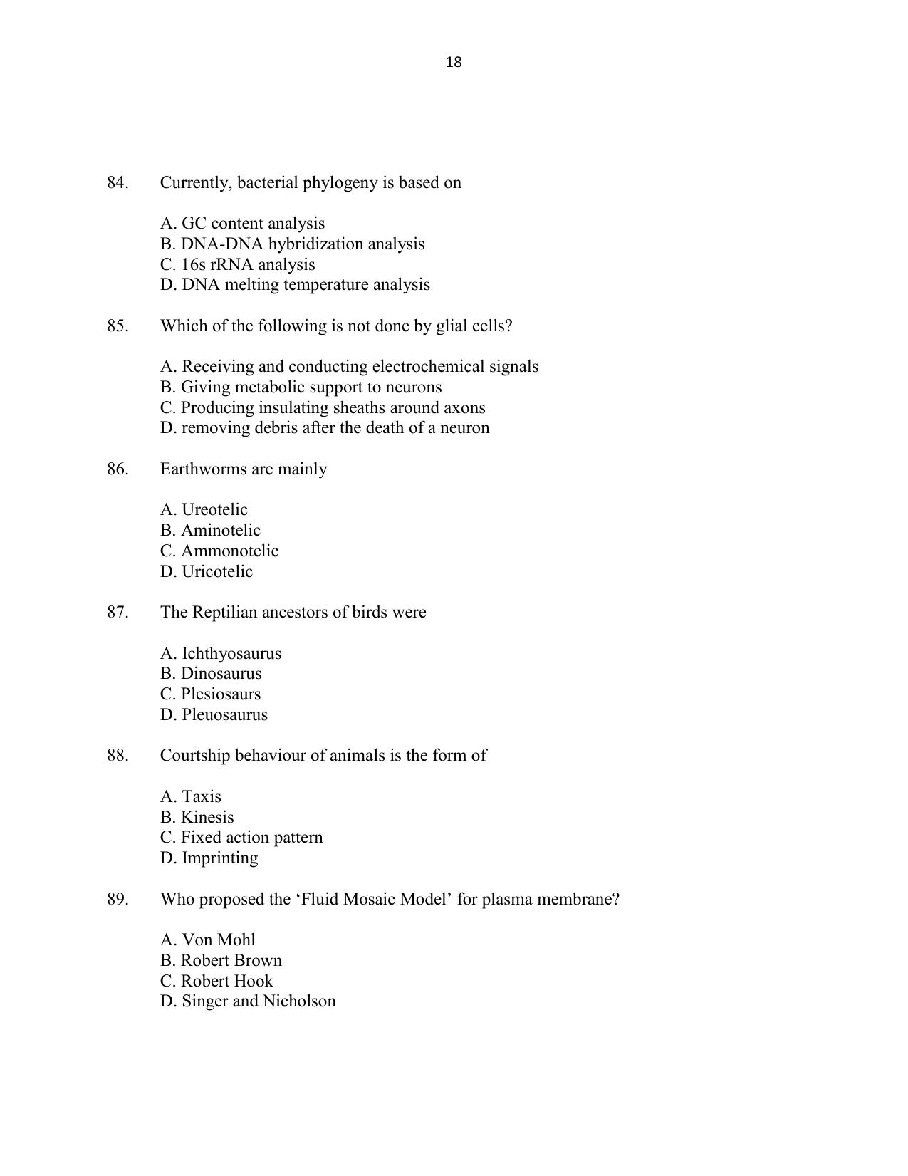 CUSAT CAT 2016 Biotechnology Question Paper - Page 18