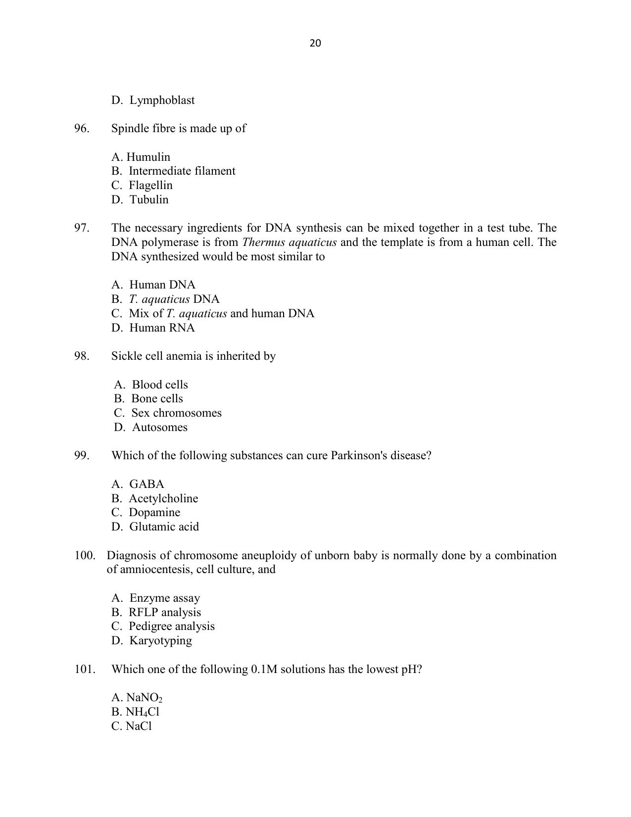 CUSAT CAT 2016 Biotechnology Question Paper - Page 20