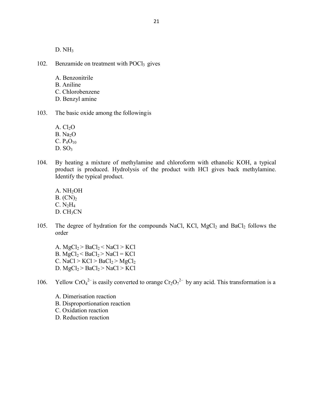 CUSAT CAT 2016 Biotechnology Question Paper - Page 21