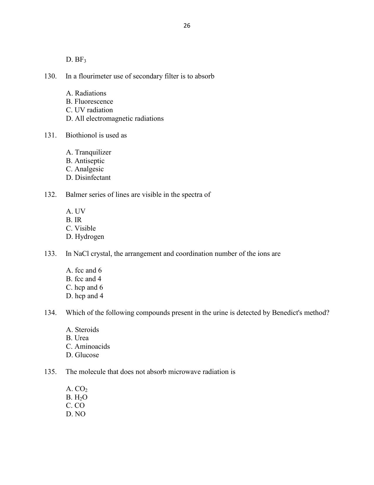 CUSAT CAT 2016 Biotechnology Question Paper - Page 26