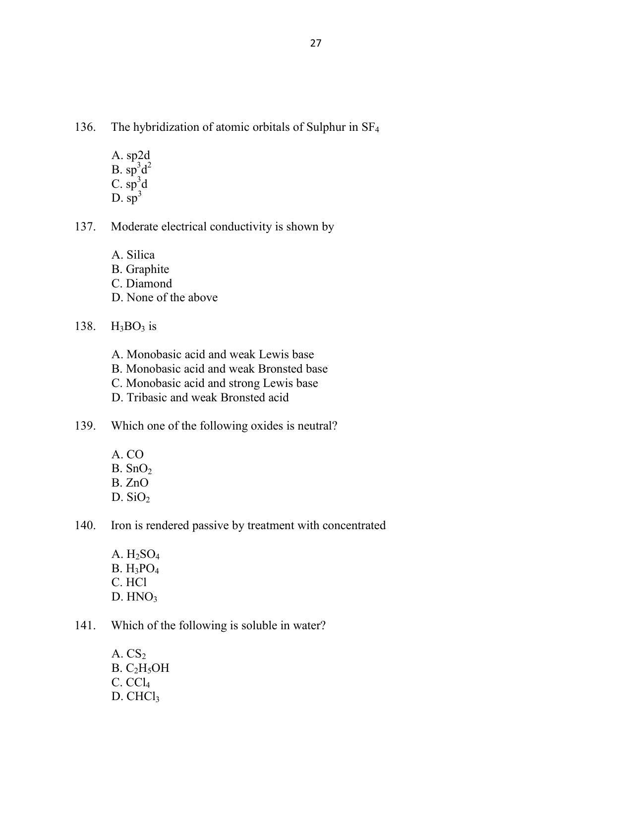 CUSAT CAT 2016 Biotechnology Question Paper - Page 27