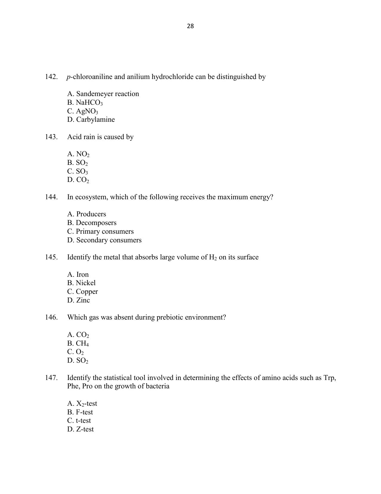 CUSAT CAT 2016 Biotechnology Question Paper - Page 28