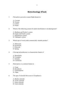 CUSAT CAT 2016 Biotechnology Question Paper