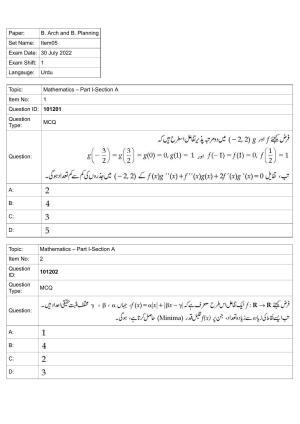 JEE Mains 2022: B Arch & B Planning Urdu (Shift 1) 30-07-2022 Question Paper