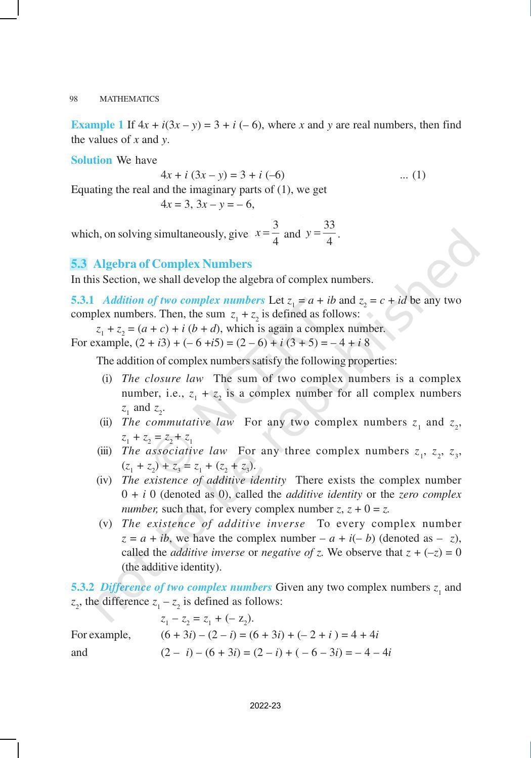 NCERT Book for Class 11 Maths Chapter 5 Complex Numbers and Quadratic Equations - Page 2