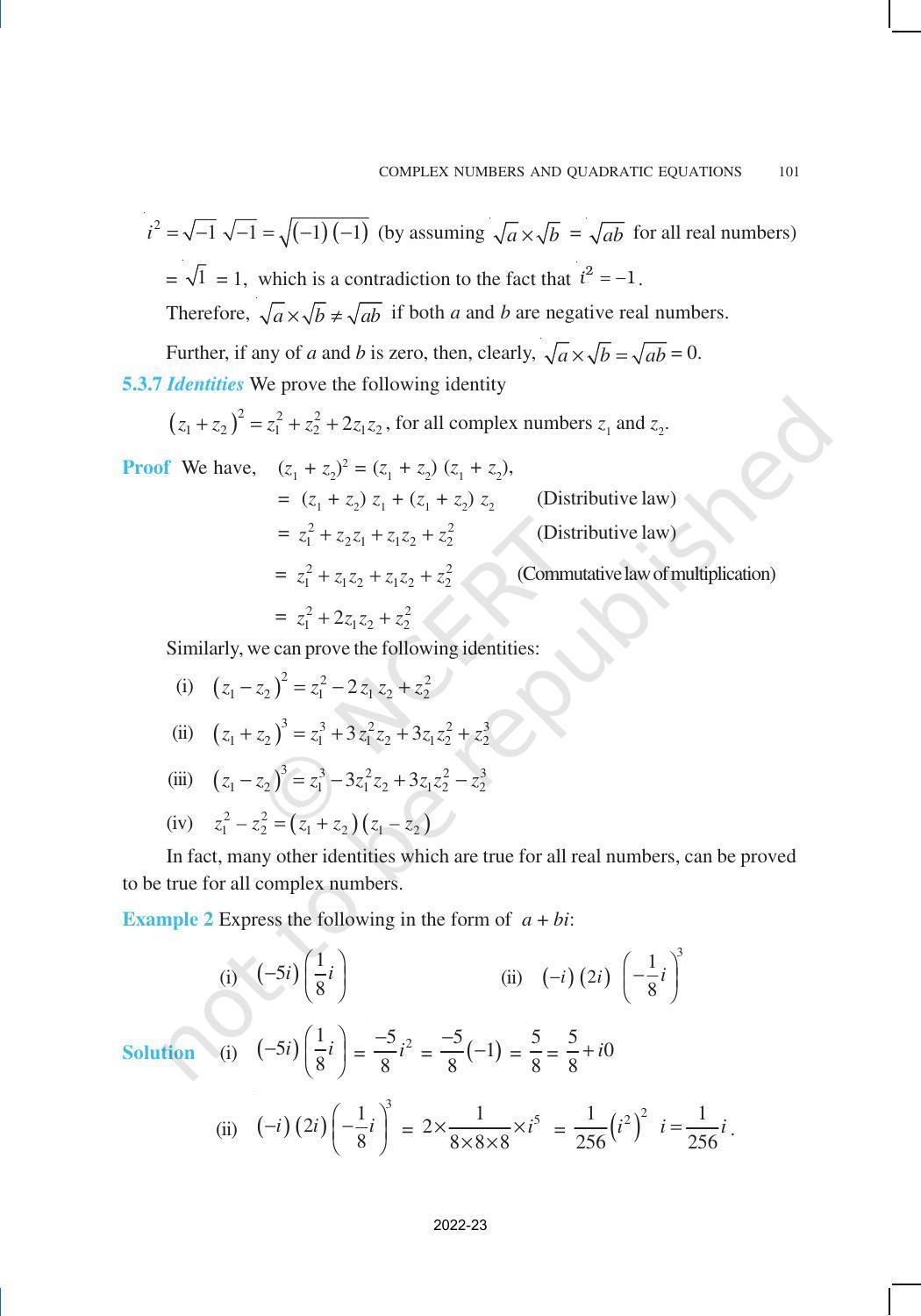 NCERT Book for Class 11 Maths Chapter 5 Complex Numbers and Quadratic Equations - Page 5