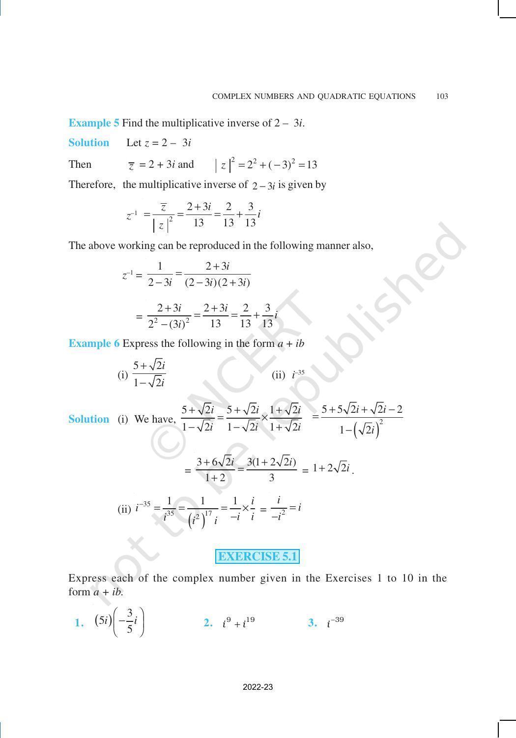 NCERT Book for Class 11 Maths Chapter 5 Complex Numbers and Quadratic Equations - Page 7