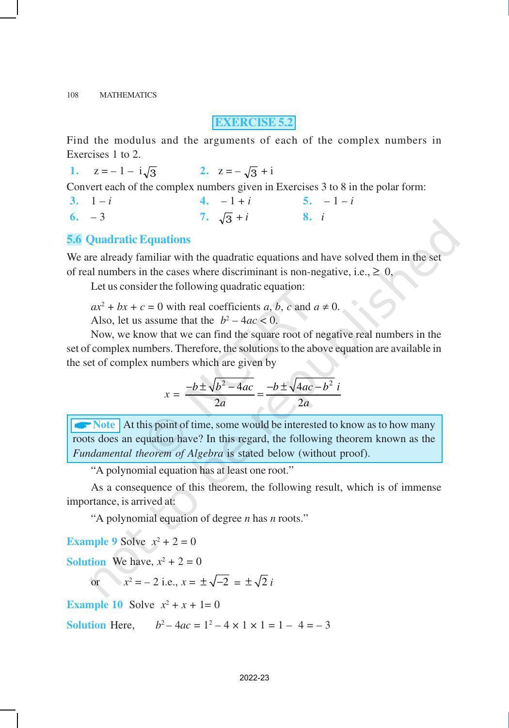 NCERT Book for Class 11 Maths Chapter 5 Complex Numbers and Quadratic Equations - Page 12