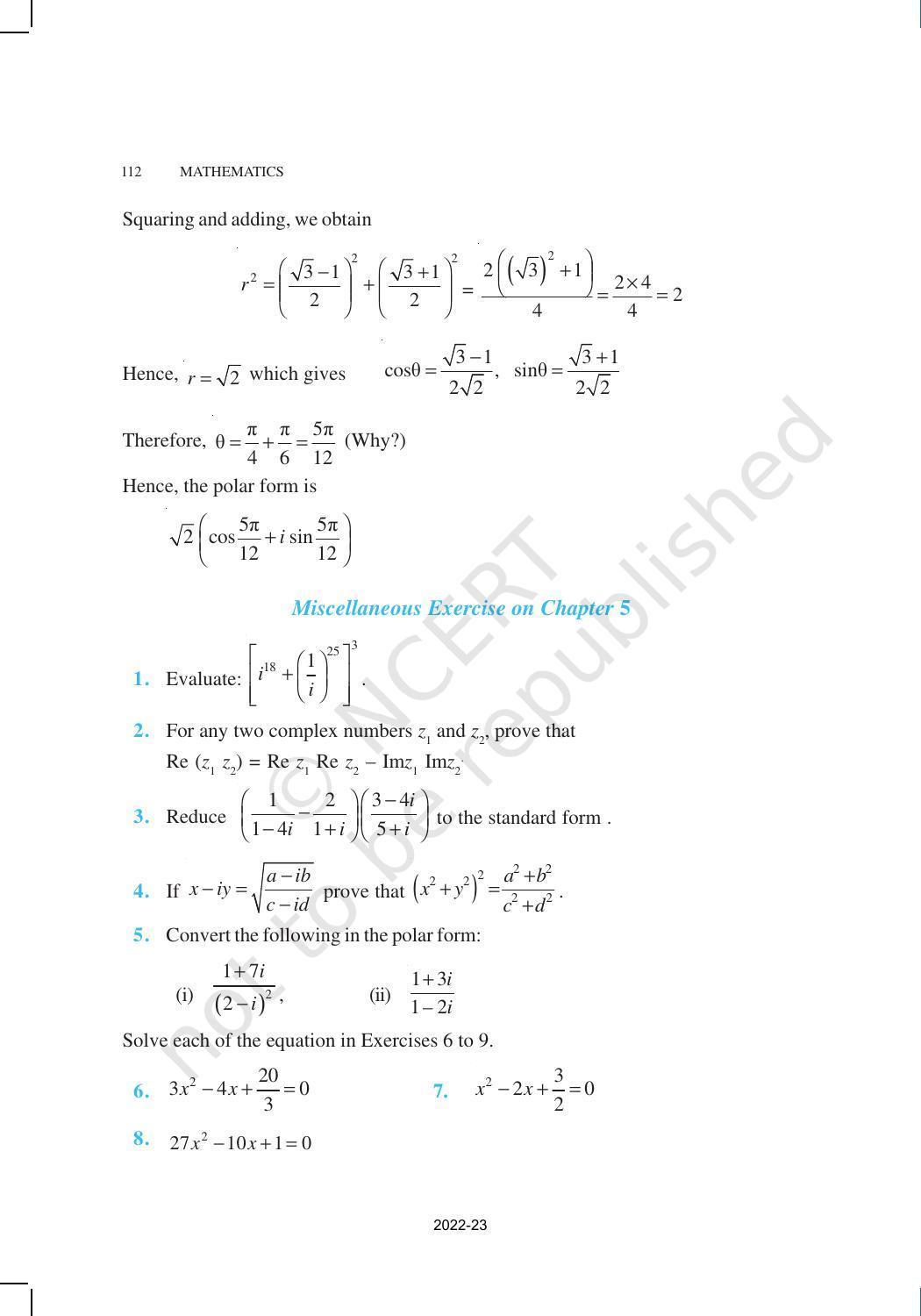 NCERT Book for Class 11 Maths Chapter 5 Complex Numbers and Quadratic Equations - Page 16